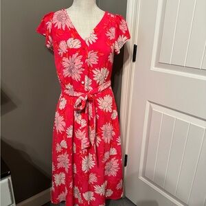 Talbots Pink and White Flutter Sleeve Wrap Midi Dress NEW